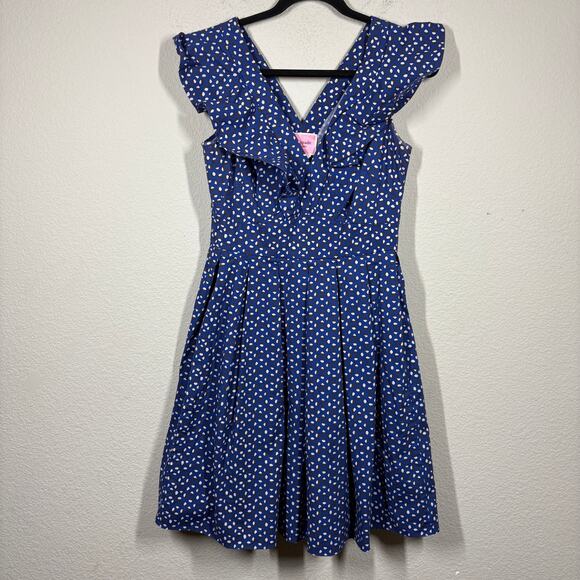 Kate Spade Size 6 Fit & Flare Mini Dress Blue White Geo Dot Poplin Cotton Blend - Picture 3 of 12